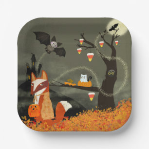 Spooky Bats and Fox Halloween Paper Plate
