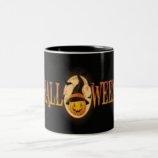 Spooky Bats and Pumpkin Halloween Mug (Center)