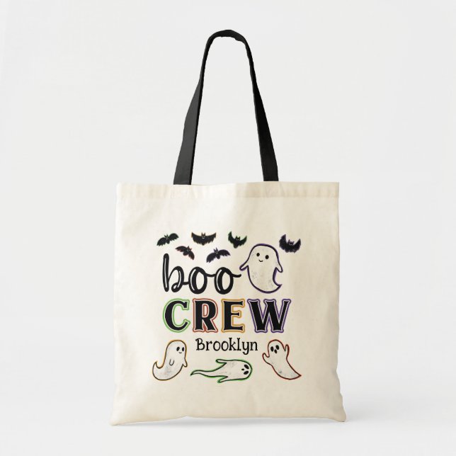 Spooky Bats & Ghosts Halloween Boo Crew Tote Bag (Front)