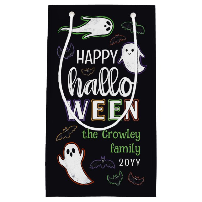 Spooky Bats & Ghosts Happy Halloween Small Gift Bag (Front)