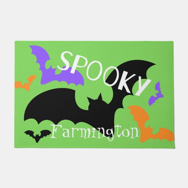 Spooky Bats Green Doormat (Front)