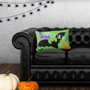 Spooky Bats Green Throw Pillow