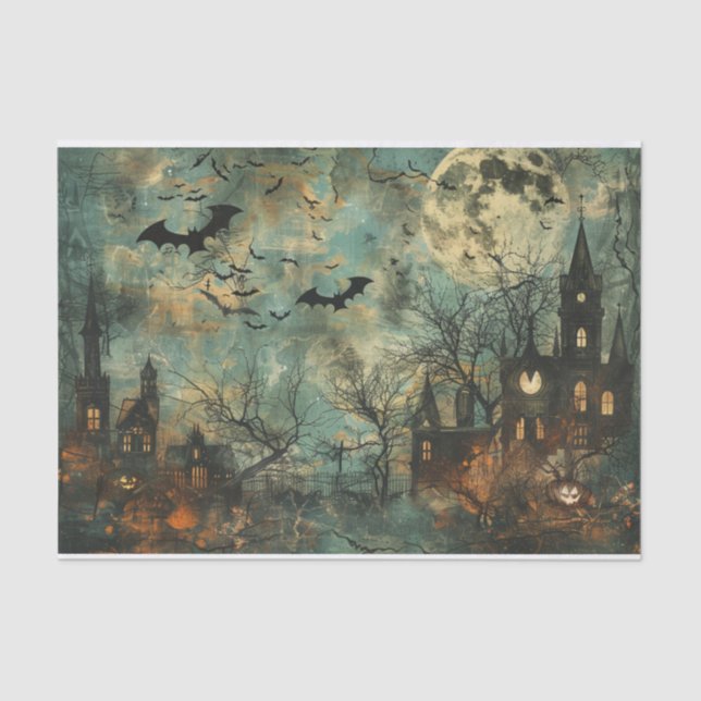 Spooky Bats Haunted Mansion Halloween Decoupage Tissue Paper (Front)