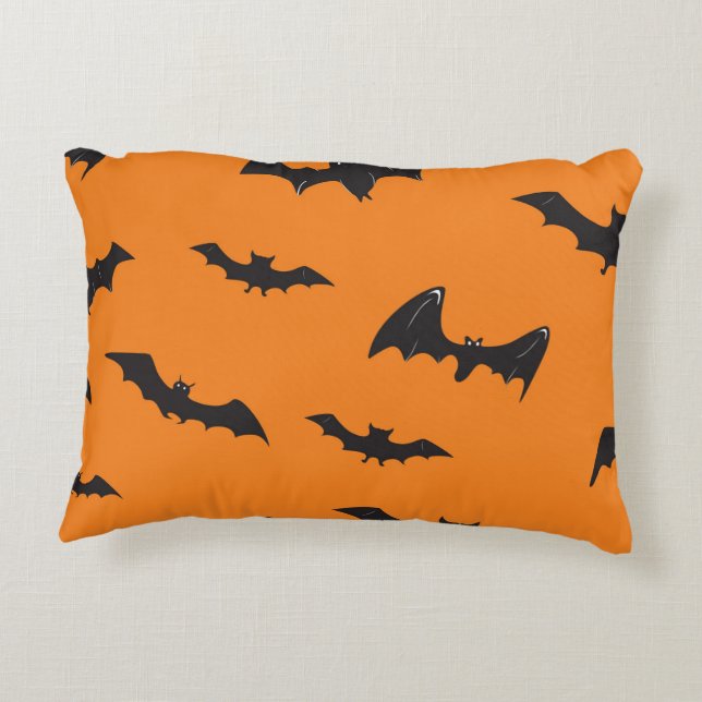 Spooky Bats on Orange Decorative Cushion (Back)