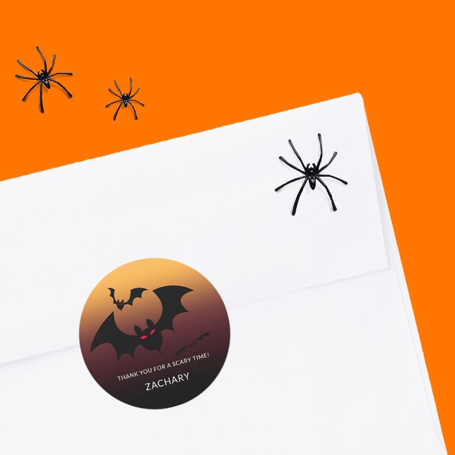 Spooky Bats Thank You Name Classic Round Sticker (Spooky Bats Thank You Name Classic Round Sticker)