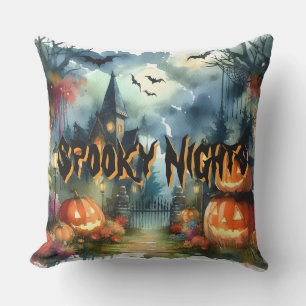 Spooky & Beautiful Halloween Landscape Watercolor Cushion