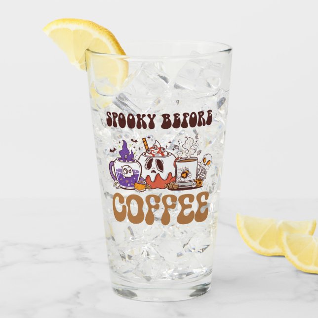 Spooky Before Coffee – Funny Ghost Coffee Brew Glass (Front Ice)