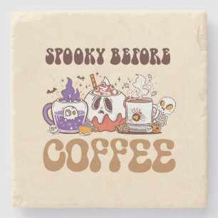 Spooky Before Coffee – Funny Ghost Coffee Brew Stone Coaster