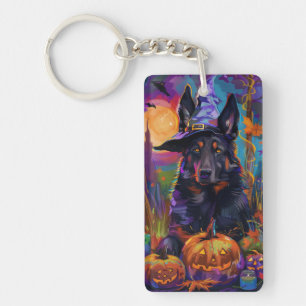 Spooky Belgian Shepherd Halloween Witch Pumpkin Key Ring