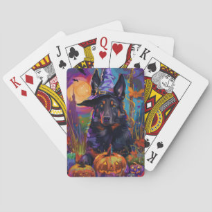 Spooky Belgian Shepherd Halloween Witch Pumpkin Playing Cards