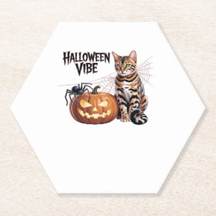 Spooky Bengal Cat Pumpkin Night Classic T-Shirt Paper Coaster