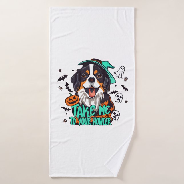 Spooky Bernese Halloween : Take Me to Your Howler Bath Towel (Bath Towel)