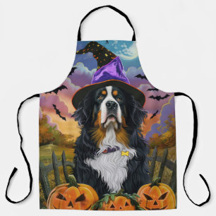 Spooky Bernese Mountain Halloween Witch Pumpkin Apron