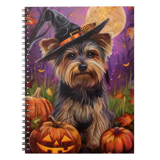 Spooky Biewer Terrier Halloween Witch And Pumpkin Notebook (Front)