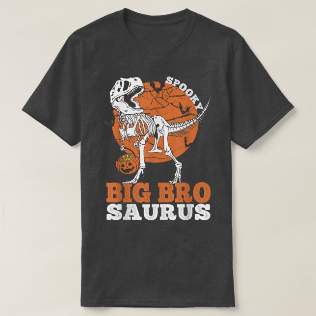 Spooky Big Bro Saurus Dinosaur Skeleton T rex Pump T-Shirt (Design Front)