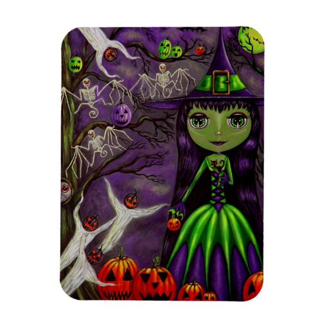 Spooky Big Eye Witch Bat Skeletons Ghosts Booo! Magnet (Vertical)