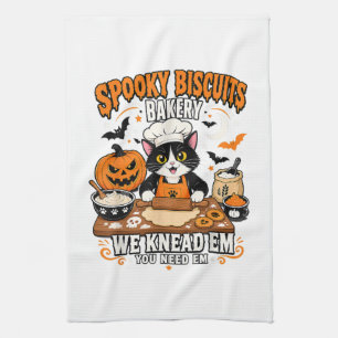 Spooky Biscuits Bakery Black Cat Halloween Baking Tea Towel
