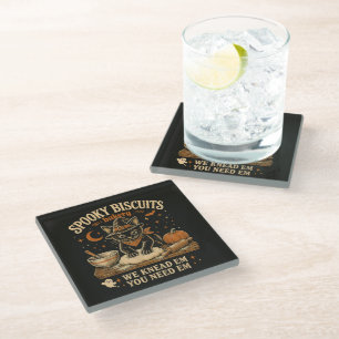 Spooky Biscuits Bakery Black Cat Halloween Glass Coaster