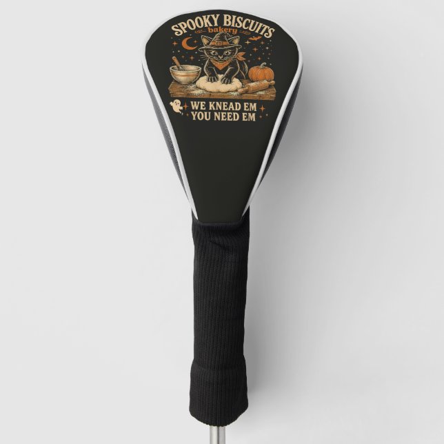 Spooky Biscuits Bakery Black Cat Halloween Golf Head Cover (Front)