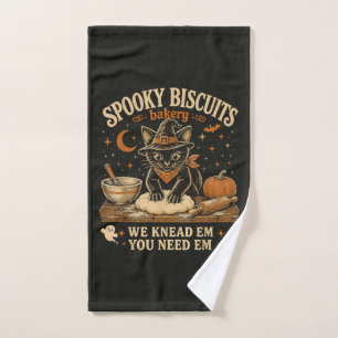 Spooky Biscuits Bakery Black Cat Halloween Hand Towel