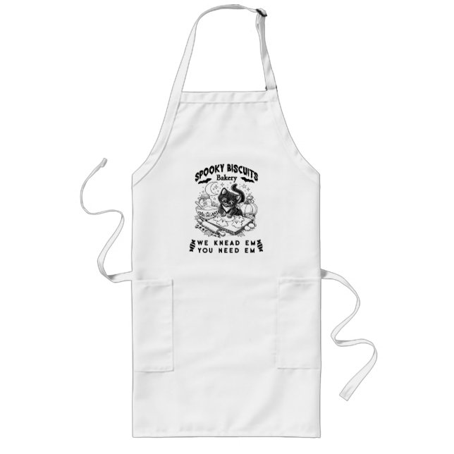 Spooky Biscuits Bakery Black Cat Kneading Ghosts  Long Apron (Front)
