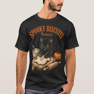 Spooky Biscuits Bakery Club Funny Black Cat T-Shirt