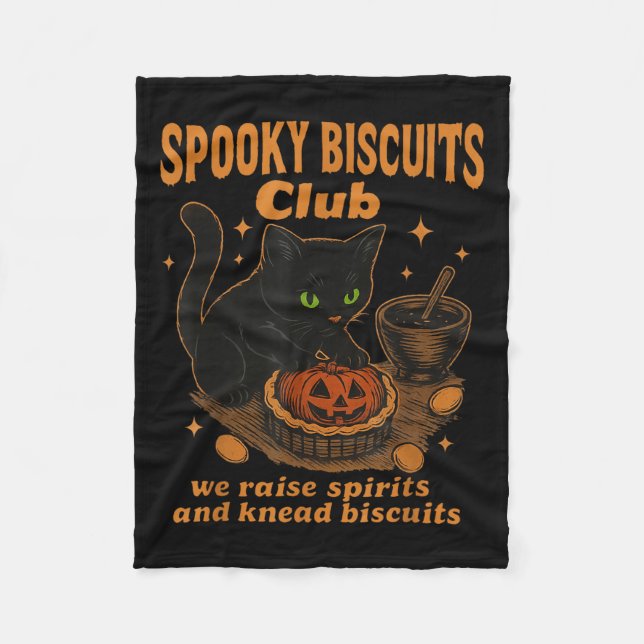 Spooky Biscuits Club Cat, Funny Halloween Baking T Fleece Blanket (Front)
