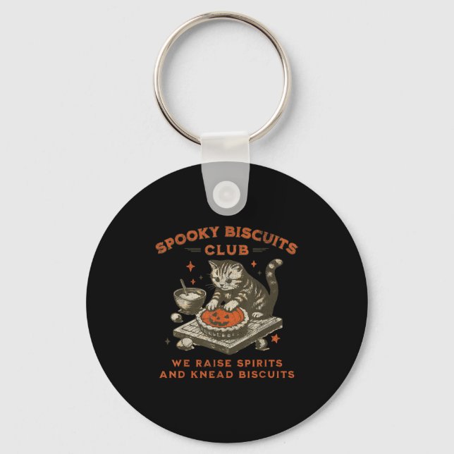 Spooky Biscuits Club Cat, Funny Halloween Baking T Key Ring (Front)