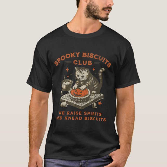 Spooky Biscuits Club Cat, Funny Halloween Baking T T-Shirt (Front)