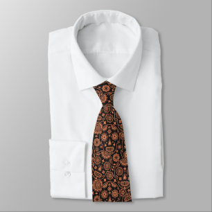 Spooky Black and orange sugar skull pattern Tie