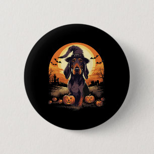 Spooky Black And Tan Coonhound Dog Witch Halloween 6 Cm Round Badge