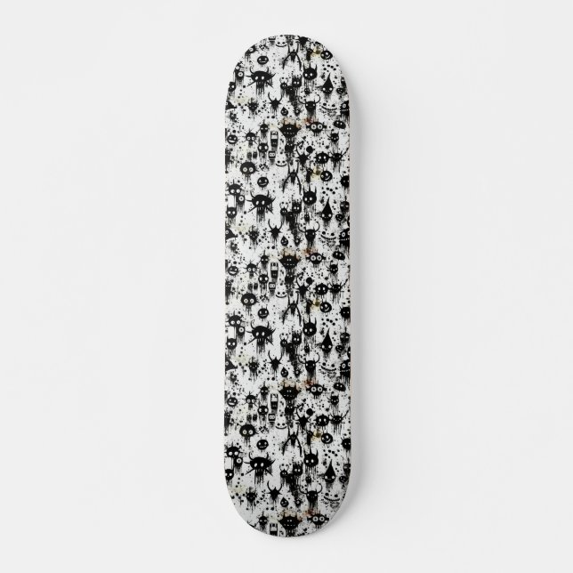Spooky Black and White Abstract Horror Skateboard (Front)