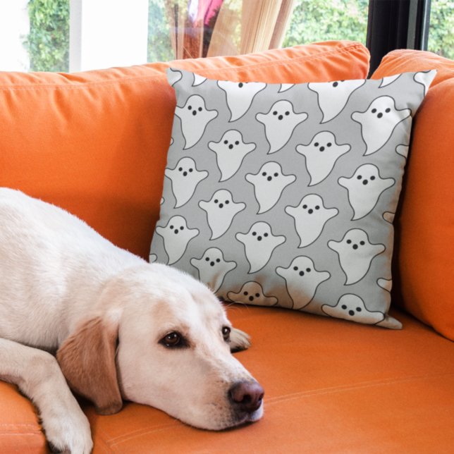 Spooky Black and White Ghost Pattern Halloween Cushion (Creator Uploaded)