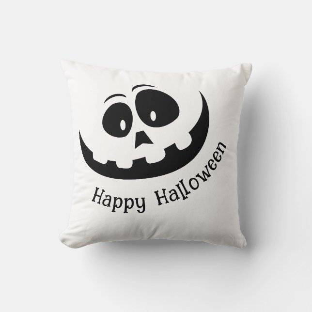 Spooky Black and White Happy Halloween Cushion (Front)