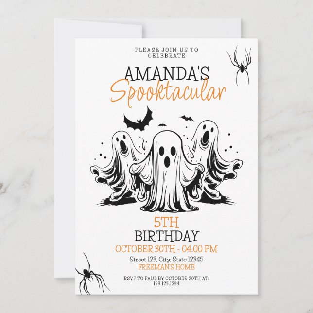 Spooky Black and White Scary Ghosts Birthday Invitation (Front)
