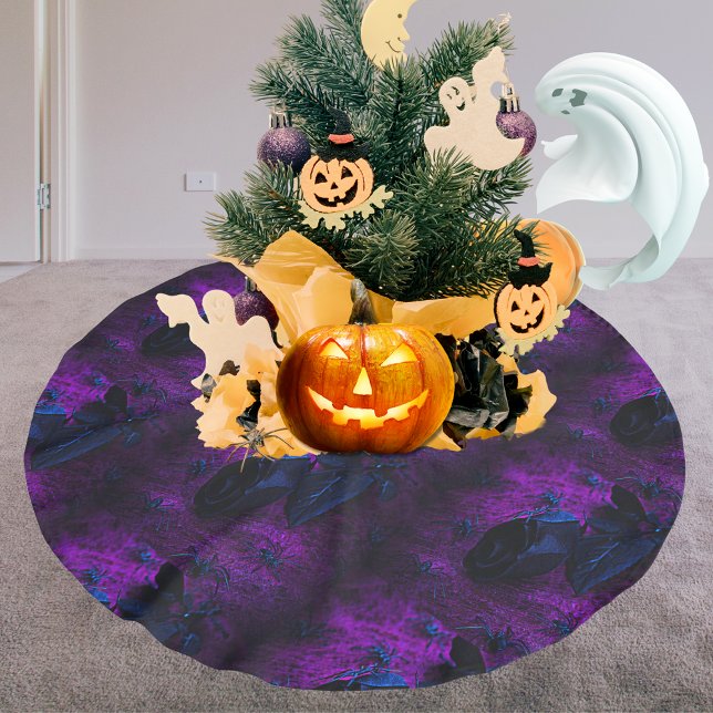 Spooky Black Blue Rose, Black Spiders, Purple, ZSG Brushed Polyester Tree Skirt (Spooky Black Blue Rose, Black Spiders, Purple, ZSG Brushed Polyester Tree Skirt)