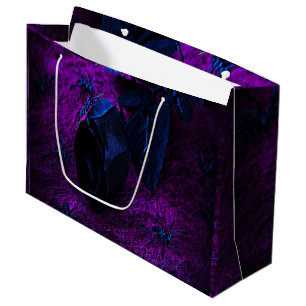 Spooky Black Blue Rose, Black Spiders, Purple, ZSG Large Gift Bag