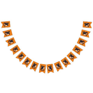 Spooky Black Cat & And Jack-o-Lantern Orange Bunting