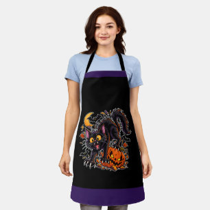 Spooky Black Cat and Pumpkin Halloween Apron