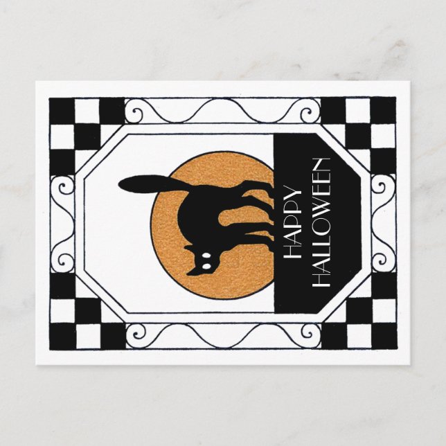 Spooky Black Cat - Art Deco Postcard (Front)