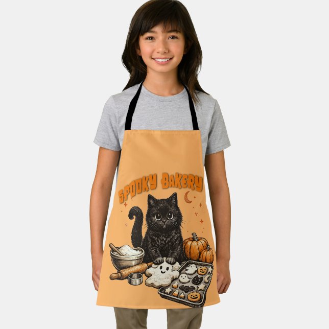 Spooky Black Cat Bakery Halloween BakingCookies Apron (Insitu)
