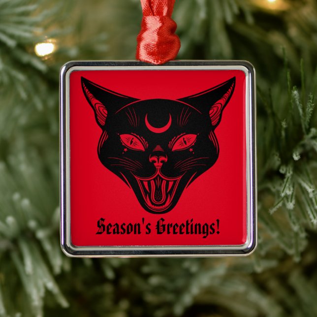 Spooky Black Cat Christmas Ornament (Tree)
