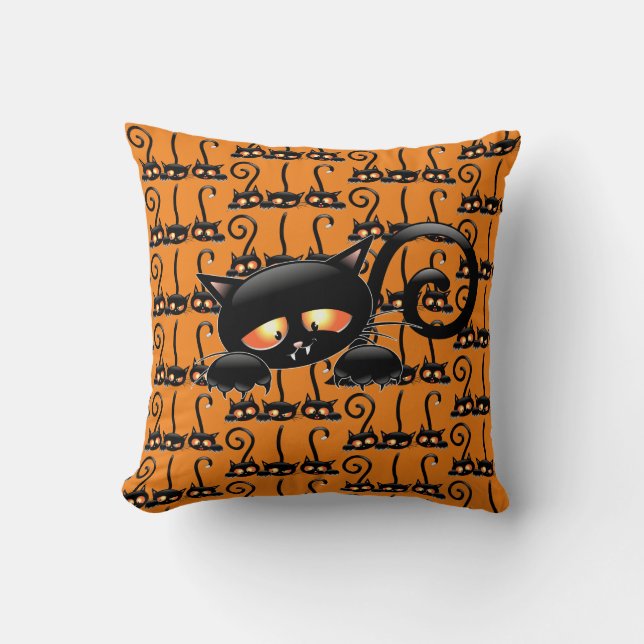 Spooky Black Cat Cushion (Front)