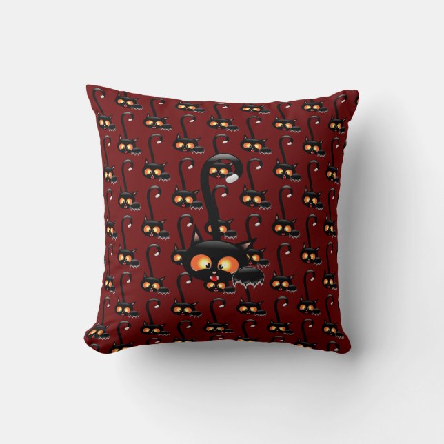Spooky Black Cat Cushion (Front)