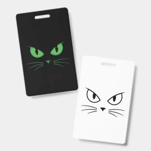 Spooky Black Cat Green Eyes ID Badge
