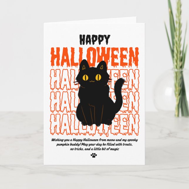 Spooky Black Cat Halloween  Card (Front)
