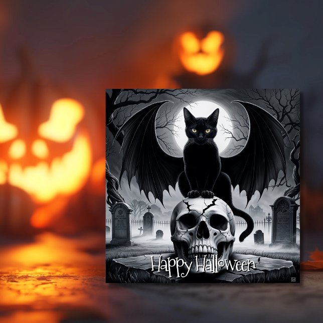 Spooky Black Cat Halloween Card (Spooky Black Cat Halloween Card)