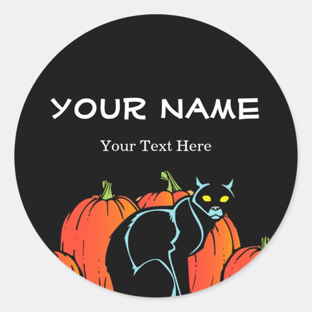 Spooky Black Cat Halloween Classic Round Sticker (Front)
