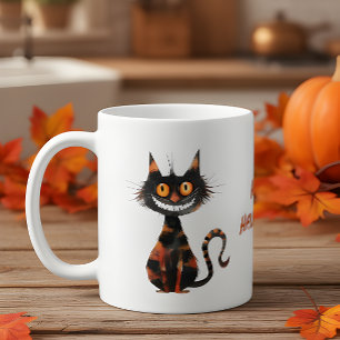 Spooky Black Cat Halloween Illustration Style Coffee Mug