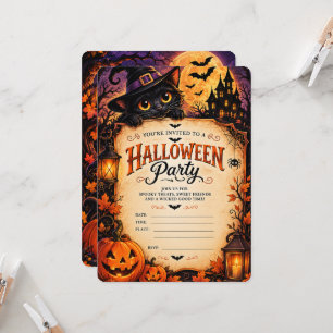 Spooky Black Cat Halloween Invitation